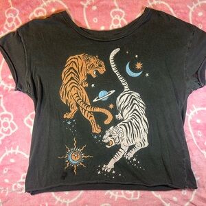 Midnight RiderxFree People T-Shirt with Tiger and Space Print - Black